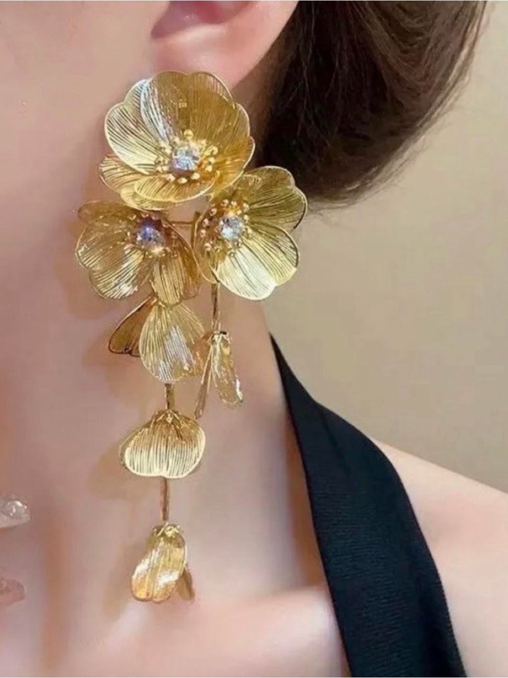 Gold Floral Drop Earrings - Women Jewelry